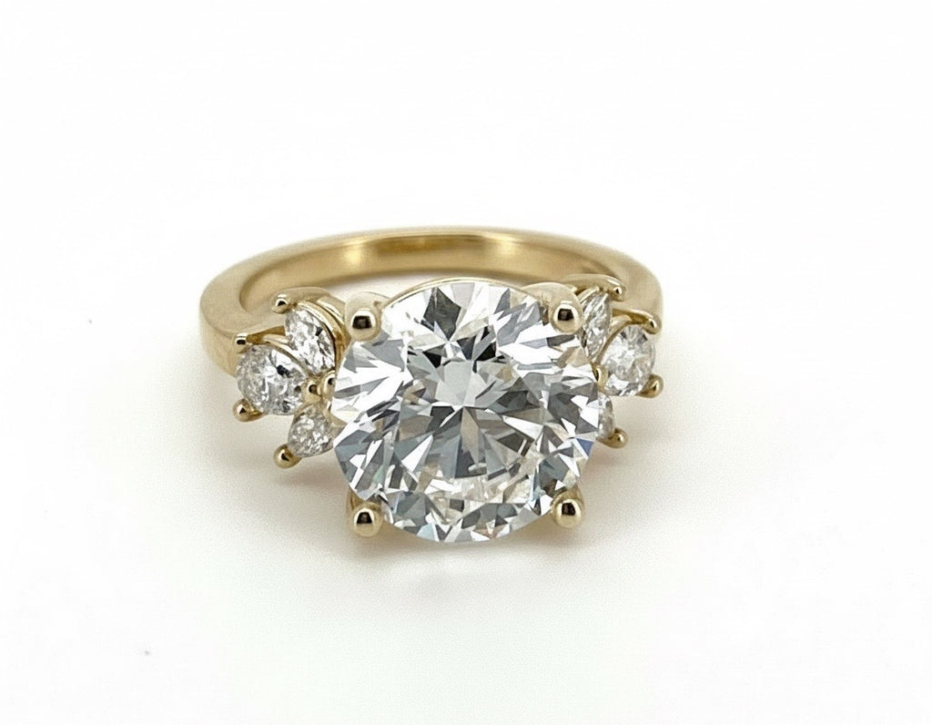 5.36 TCW Round Lab Diamond Ring with Marquise Side Stones - IGI Certified