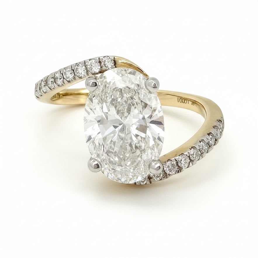 3 Ct Oval Lab Diamond Bypass Engagement Ring IGI Certified