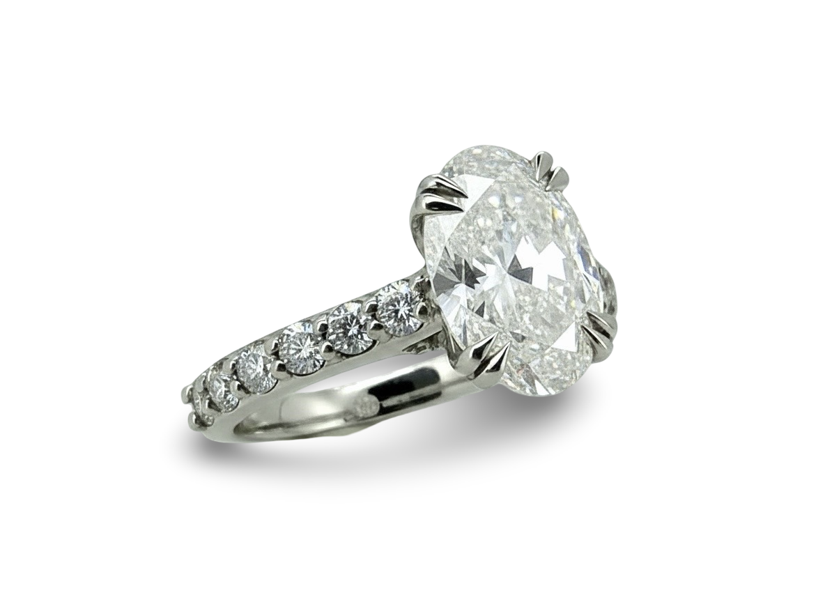 3 Ct Oval Lab Diamond Ring IGI Certified with .87 Carats Side Diamonds