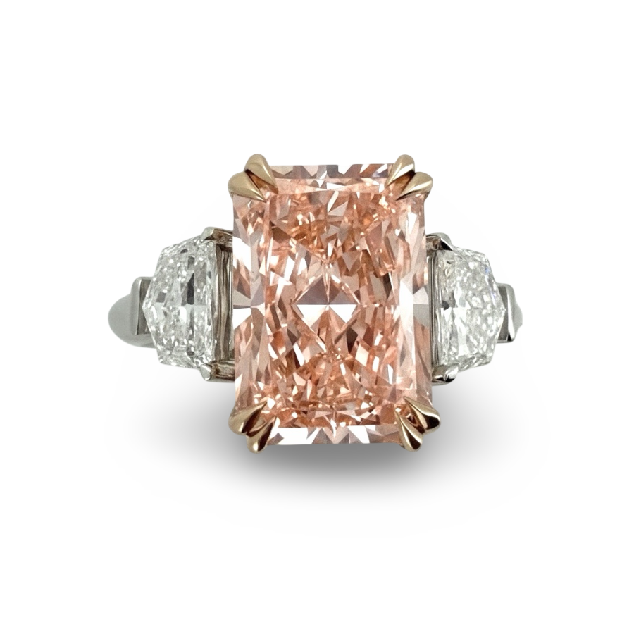 4.86 Carat Vivid Pink Radiant Lab Diamond Ring Gold