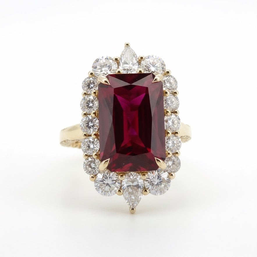 5 Ct Lab Ruby Radiant Ring Gold
