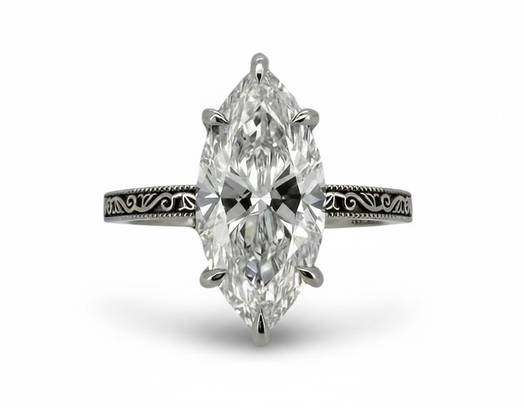 3.09 Carat Marquise Lab Diamond Antique Style Ring IGI Certified