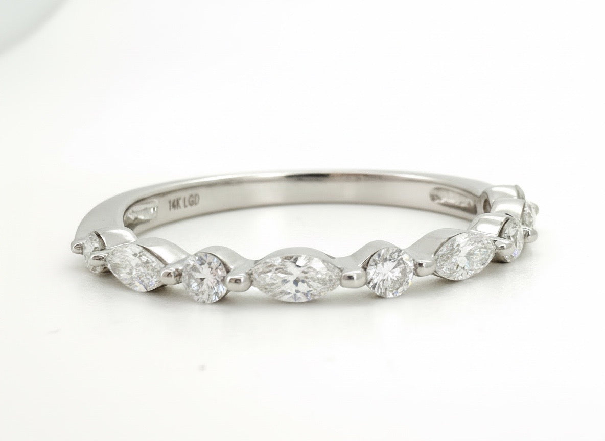 0.41 Ct Marquise Lab Diamond Gold Wedding Band