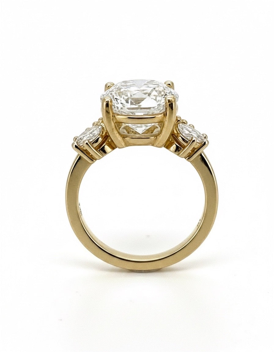 5.36 TCW Round Lab Diamond Ring with Marquise Side Stones - IGI Certified