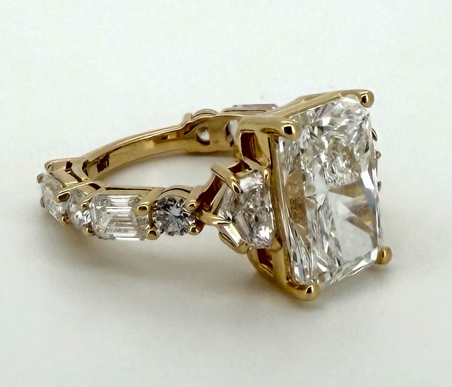 7.63 TCW Radiant Cut Lab Diamond Ring with Cadillac Sides IGI Certified
