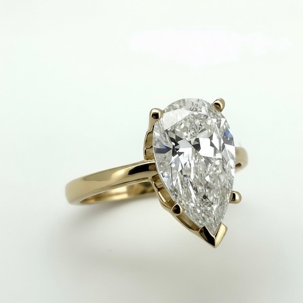 4 Ct Pear Lab Diamond Solitaire Engagement Ring - IGI Certified