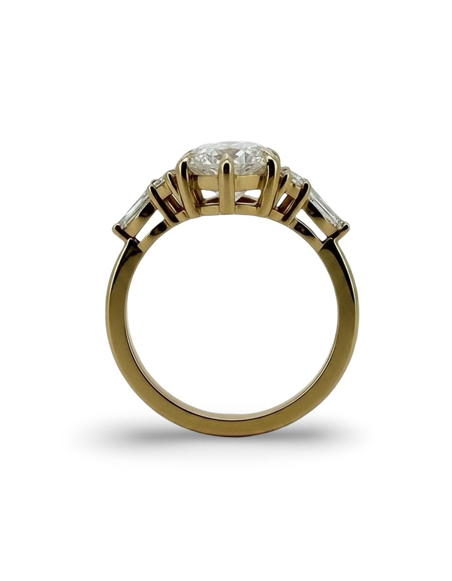 3 Ct Marquise Lab Diamond Ring with 1ct Side Diamonds Gold IGI Certified