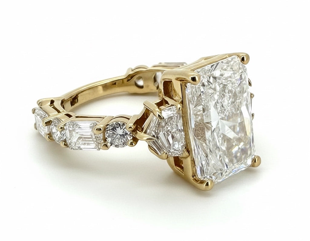 7.63 TCW Radiant Cut Lab Diamond Ring with Cadillac Sides IGI Certified