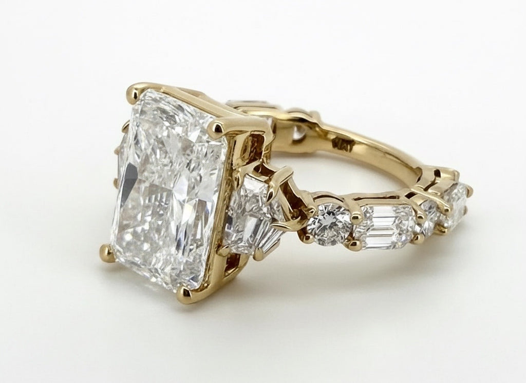 7.63 TCW Radiant Cut Lab Diamond Ring with Cadillac Sides IGI Certified