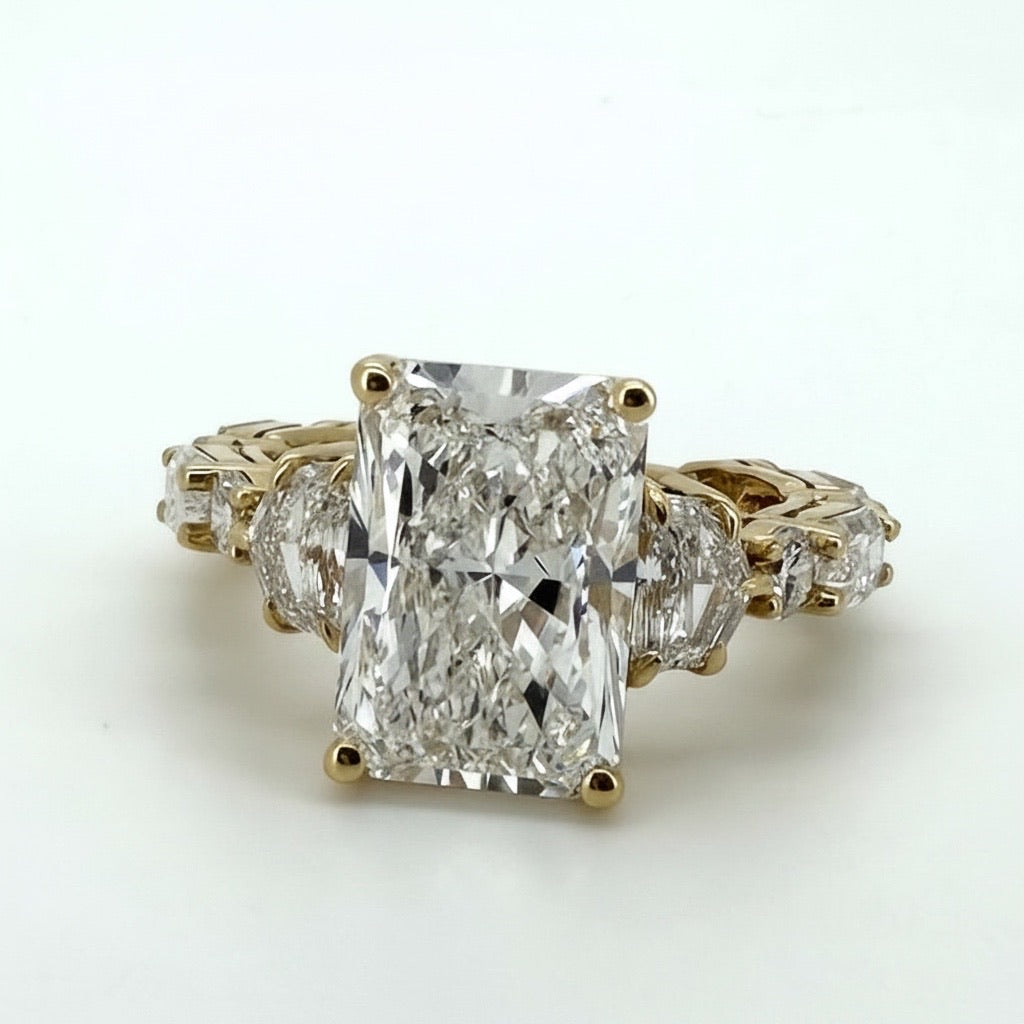 7.63 TCW Radiant Cut Lab Diamond Ring with Cadillac Sides IGI Certified