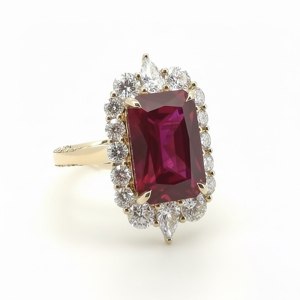 5 Ct Lab Ruby Radiant Ring Gold