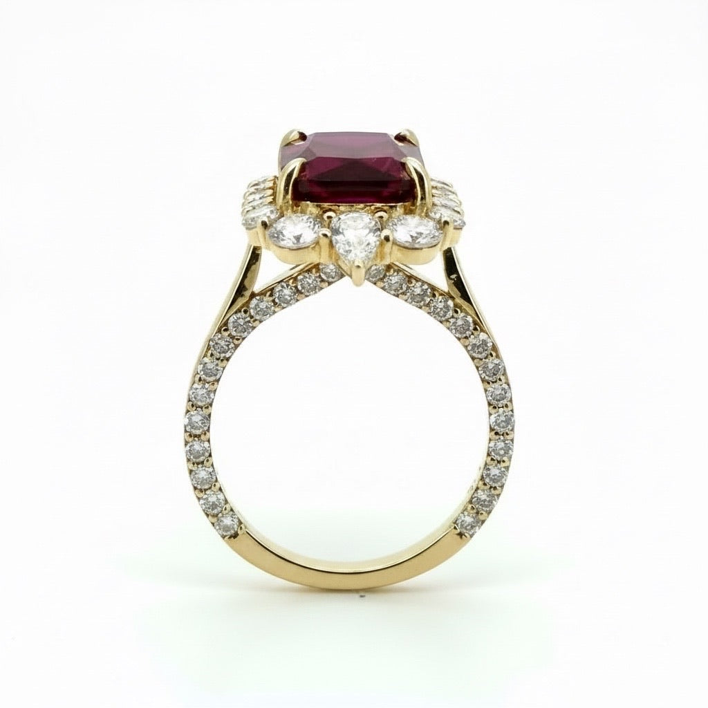 5 Ct Lab Ruby Radiant Ring Gold