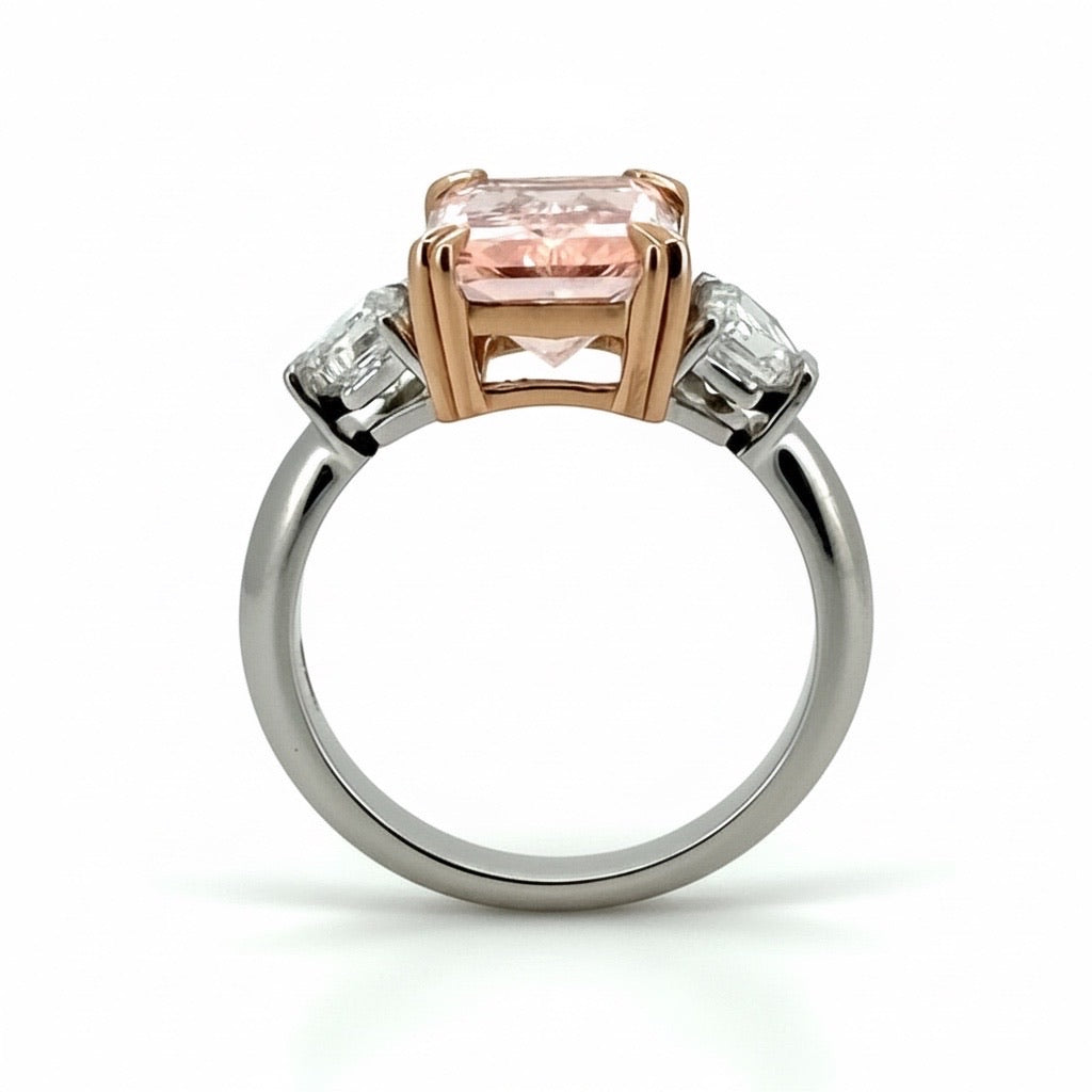 4.86 Carat Vivid Pink Radiant Lab Diamond Ring Gold