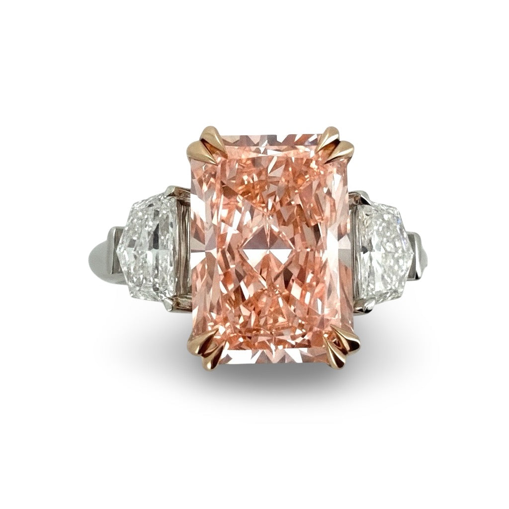 4.86 Carat Vivid Pink Radiant Lab Diamond Ring Gold