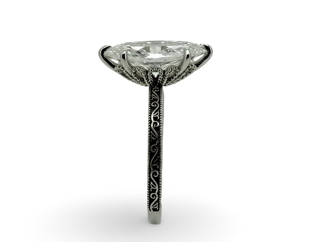 3.09 Carat Marquise Lab Diamond Antique Style Ring IGI Certified