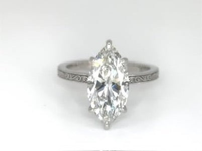 3.09 Carat Marquise Lab Diamond Antique Style Ring IGI Certified