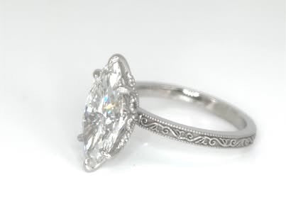 3.09 Carat Marquise Lab Diamond Antique Style Ring IGI Certified