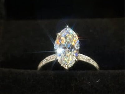 3.09 Carat Marquise Lab Diamond Antique Style Ring IGI Certified