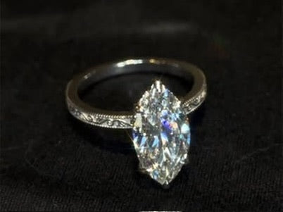 3.09 Carat Marquise Lab Diamond Antique Style Ring IGI Certified