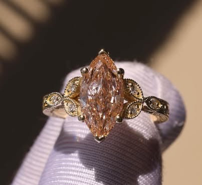 2.7 Ct Fancy Intense Pink Marquise Antique Style Gold Ring IGI Certified