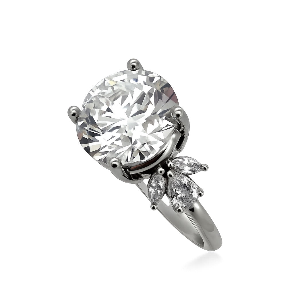 5.36 TCW Round Lab Diamond Ring with Marquise Side Stones - IGI Certified