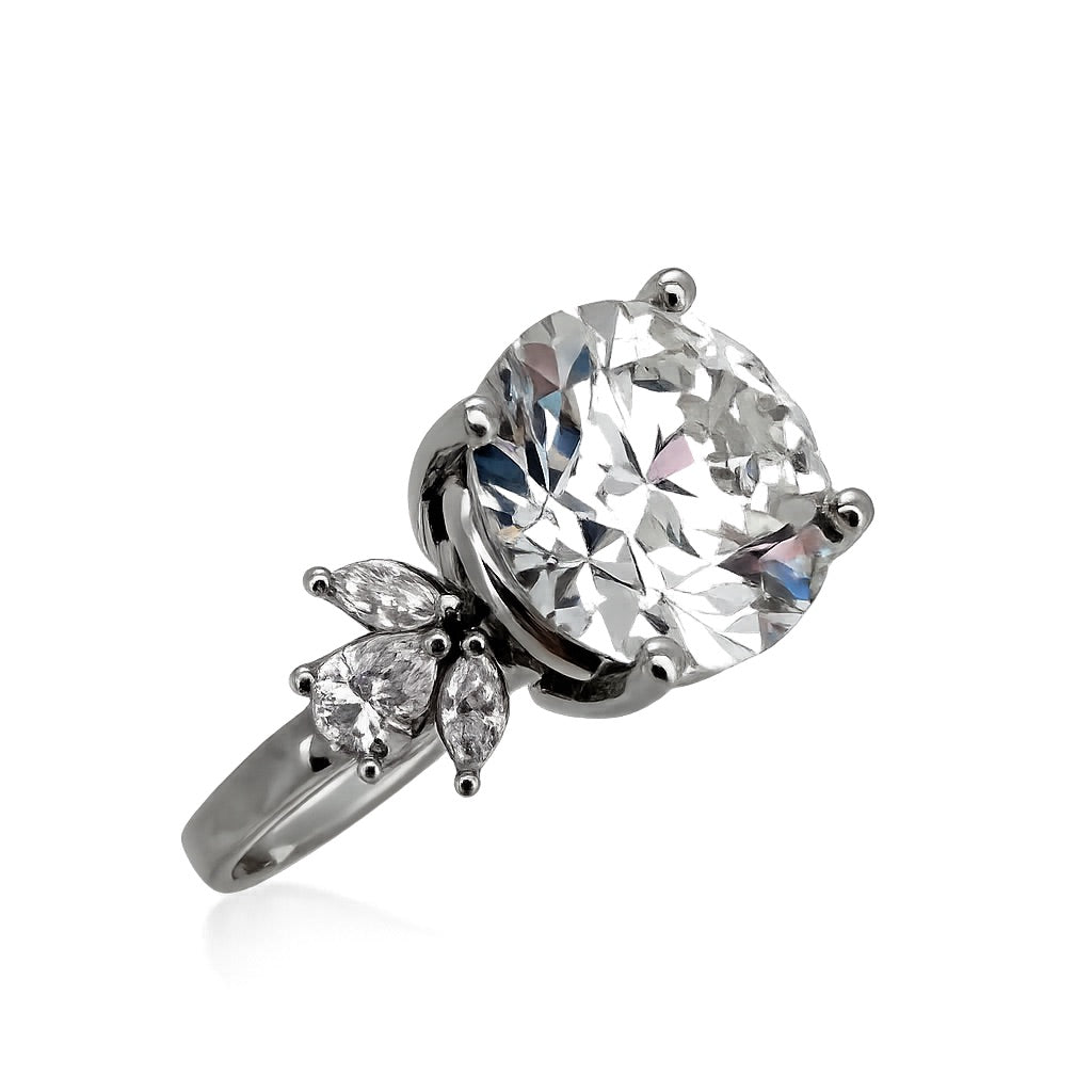 5.36 TCW Round Lab Diamond Ring with Marquise Side Stones - IGI Certified