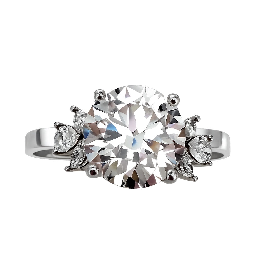 5.36 TCW Round Lab Diamond Ring with Marquise Side Stones - IGI Certified