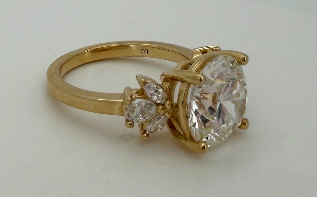 5.36 TCW Round Lab Diamond Ring with Marquise Side Stones - IGI Certified