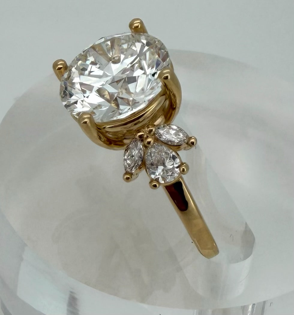 5.36 TCW Round Lab Diamond Ring with Marquise Side Stones - IGI Certified