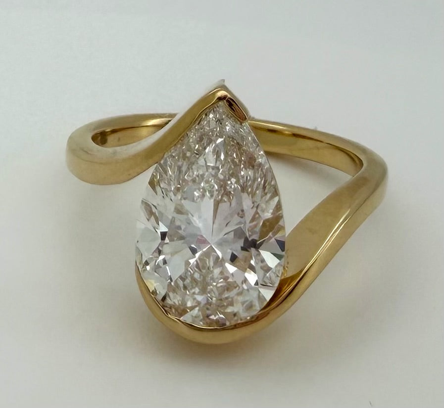 3 Ct Pear Bypass Lab Diamond Engagement Ring IGI Certified