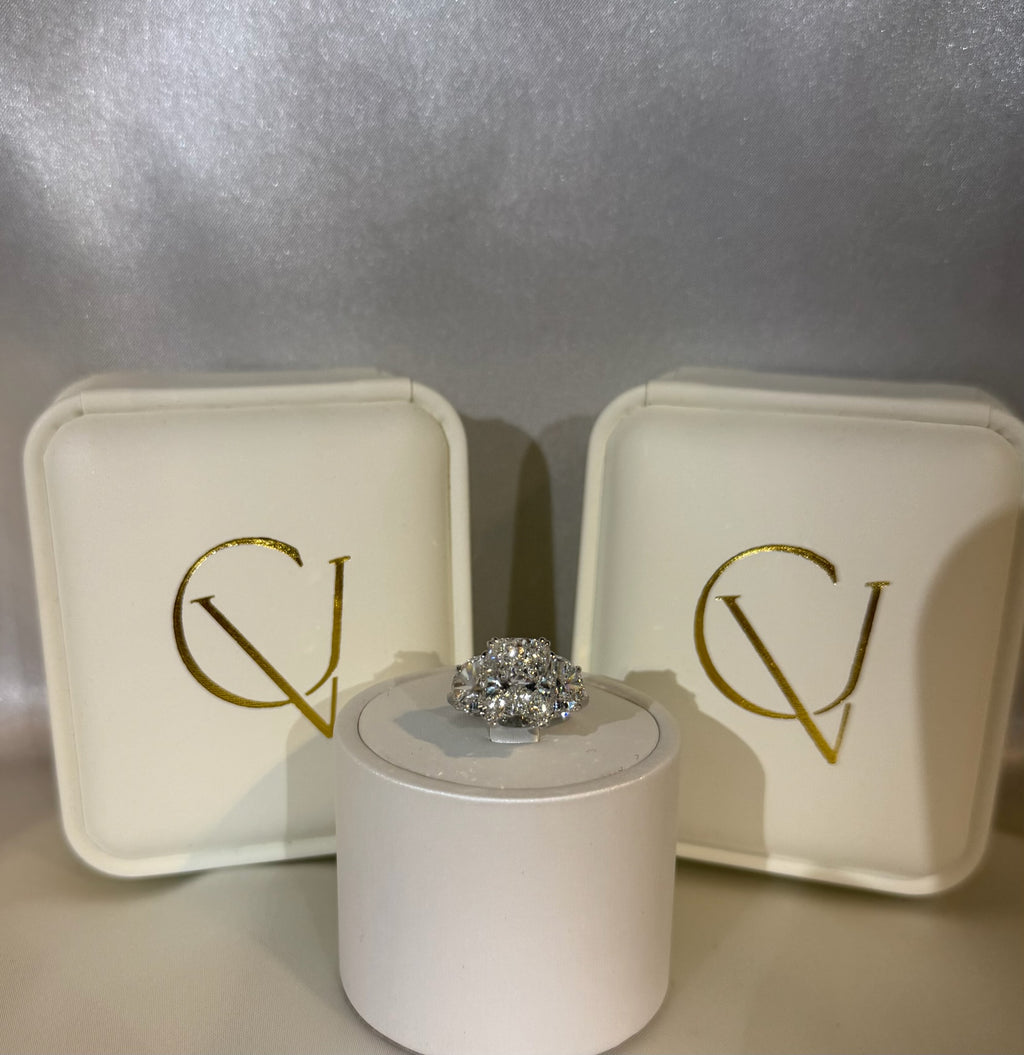 5.36 TCW Round Lab Diamond Ring with Marquise Side Stones - IGI Certified