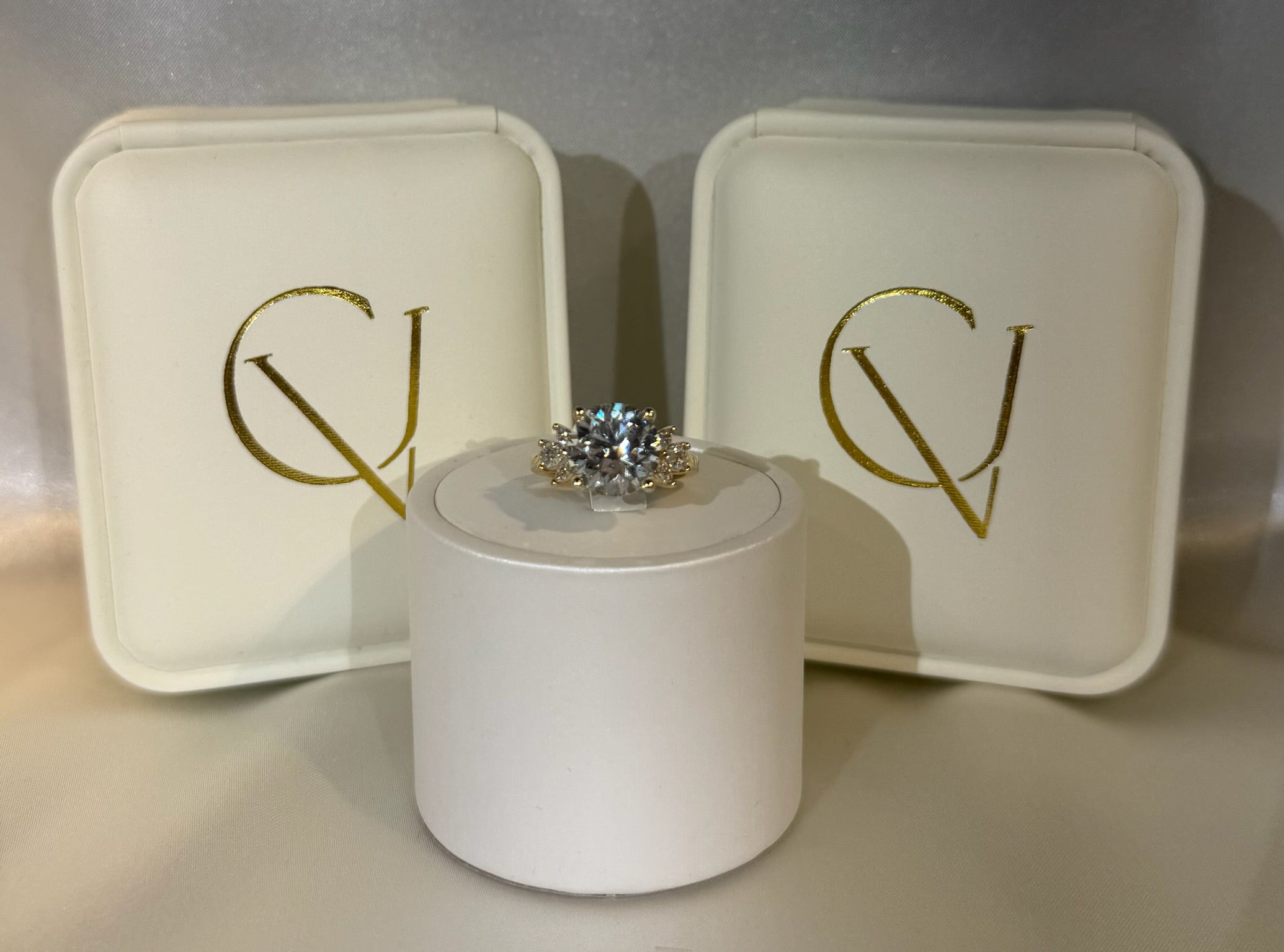 5.36 TCW Round Lab Diamond Ring with Marquise Side Stones - IGI Certified