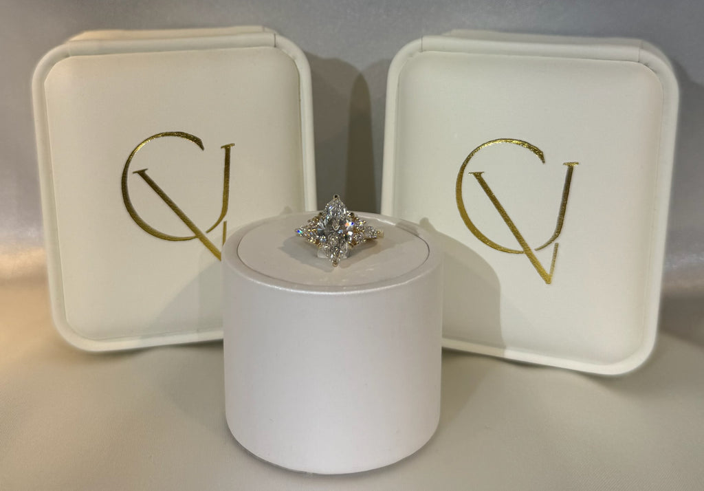 3 Ct Marquise Lab Diamond Ring with 1ct Side Diamonds Gold IGI Certified