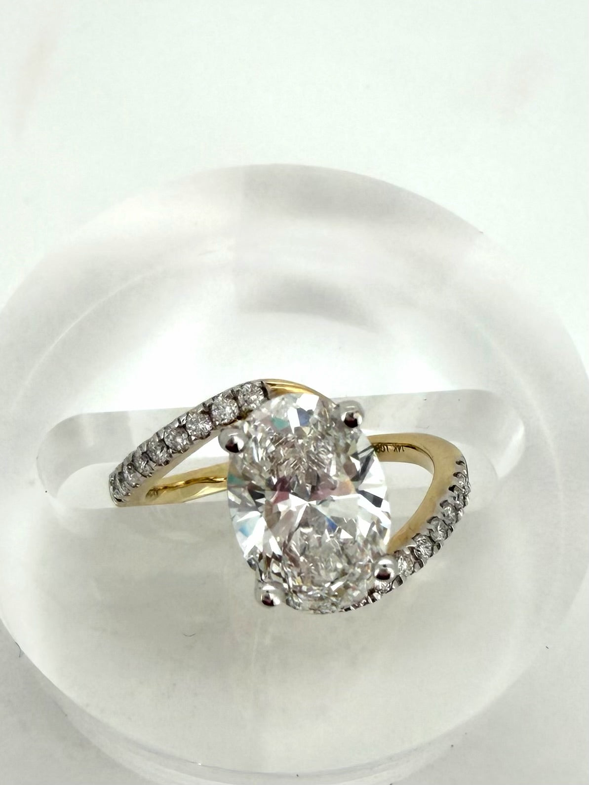 3 Ct Oval Lab Diamond Bypass Engagement Ring IGI Certified