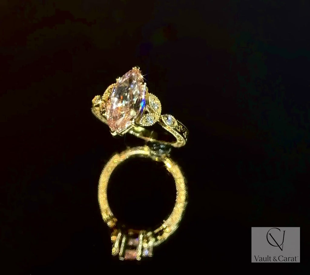 2.7 Ct Fancy Intense Pink Marquise Antique Style Gold Ring IGI Certified