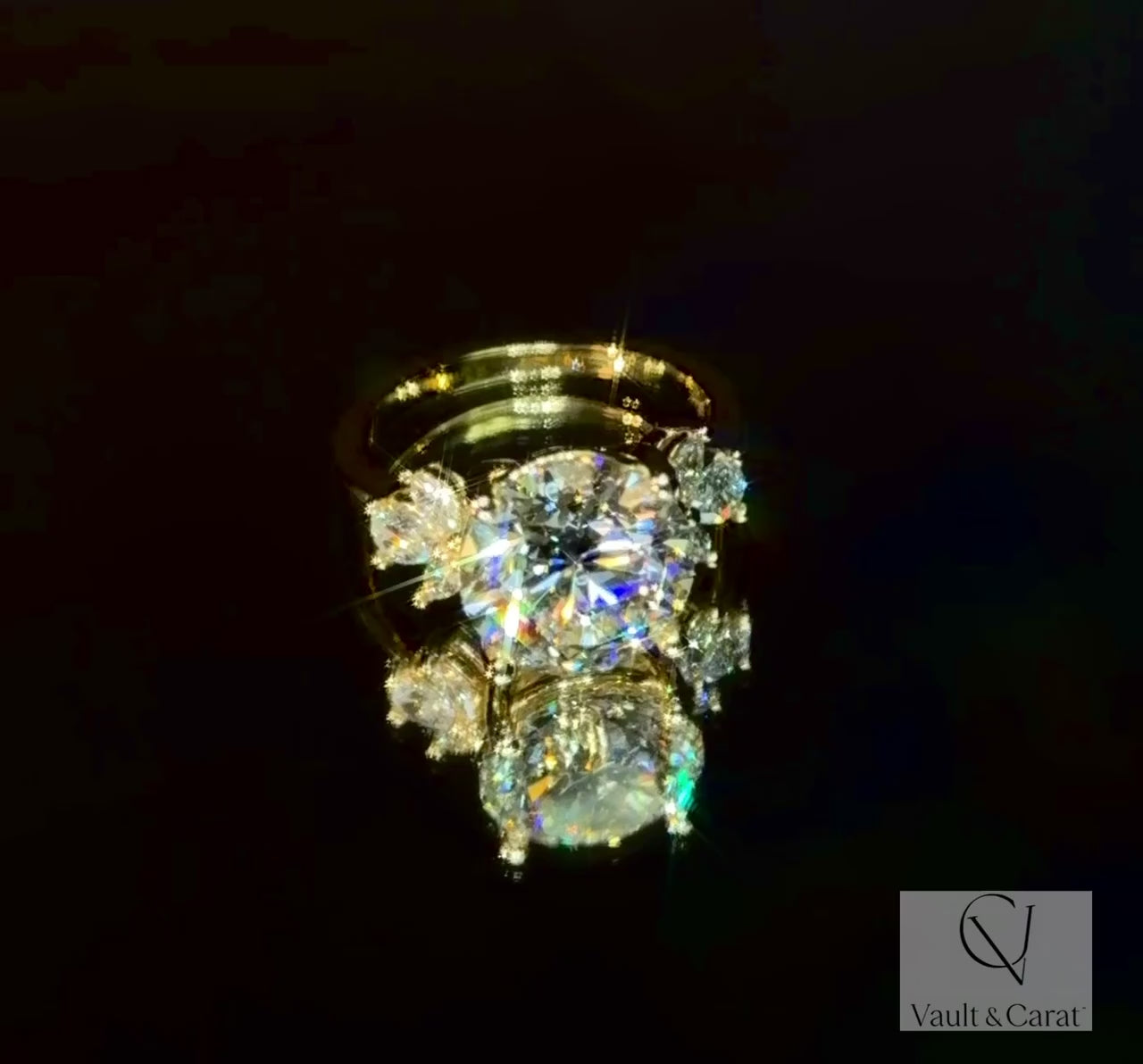 5.36 TCW Round Lab Diamond Ring with Marquise Side Stones - IGI Certified
