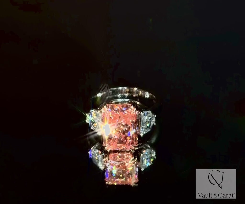 4.86 Carat Vivid Pink Radiant Lab Diamond Ring Gold