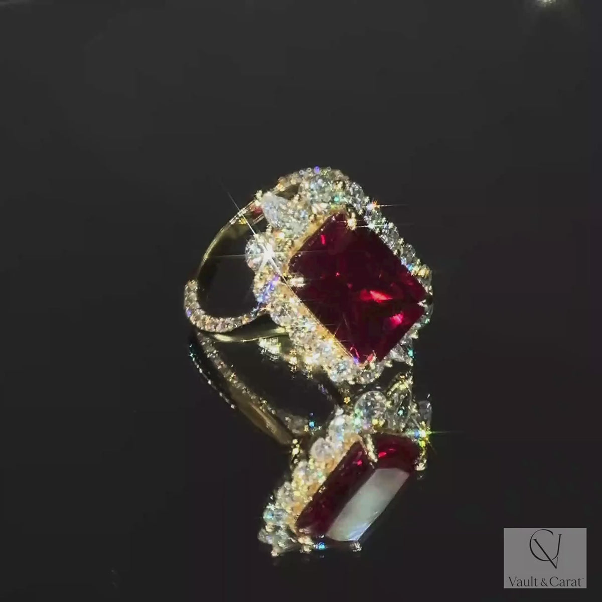 5 Ct Lab Ruby Radiant Ring Gold