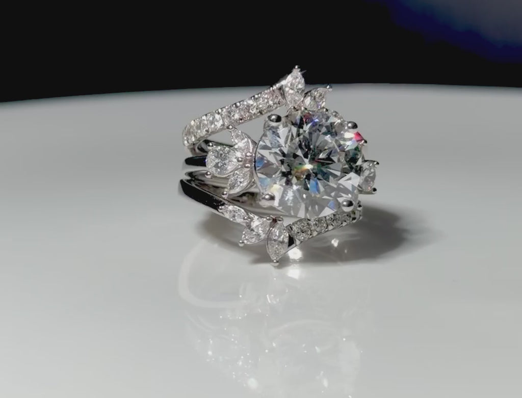 5.36 TCW Round Lab Diamond Ring with Marquise Side Stones - IGI Certified