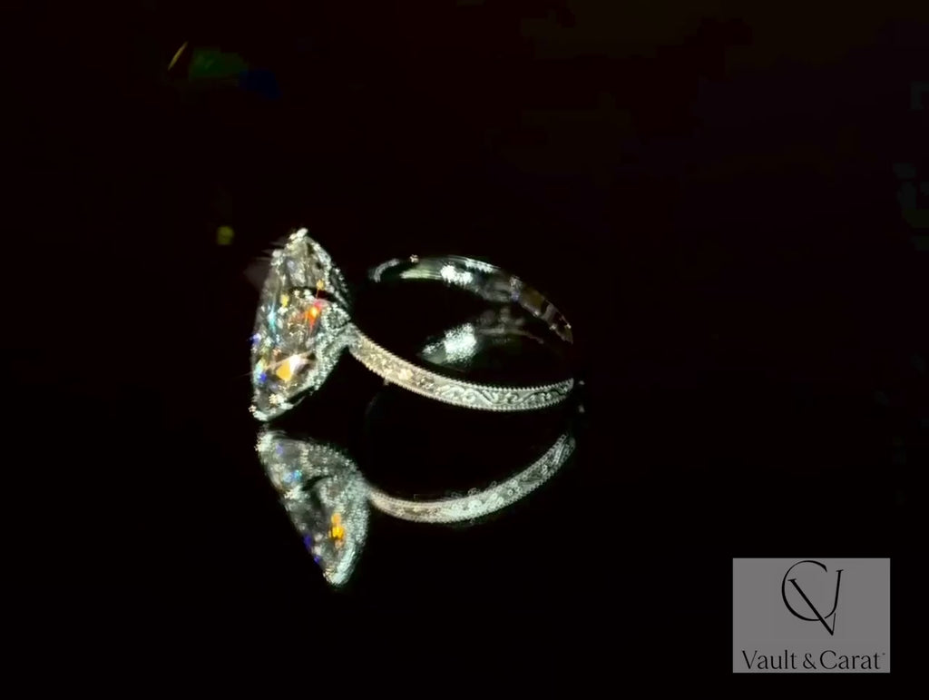 3.09 Carat Marquise Lab Diamond Antique Style Ring IGI Certified